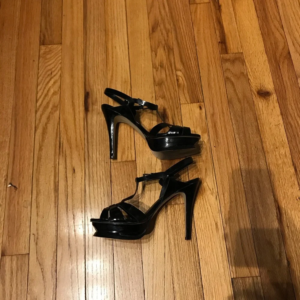 RSVP Leather Platform Glossy Crisscross Straps Sandals Heels Platforms 8 black